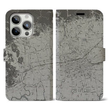 【佐賀2（佐賀県）】地図柄iPhoneケース（手帳タイプ）モノトーン・iPhone 15 Pro 用