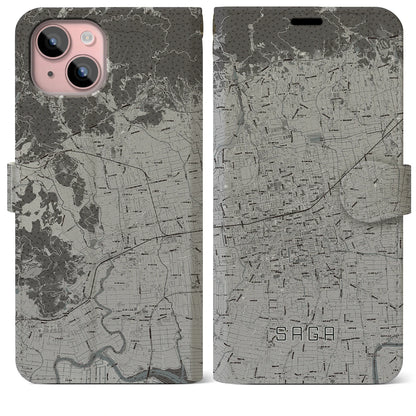 【佐賀2（佐賀県）】地図柄iPhoneケース（手帳タイプ）モノトーン・iPhone 15 Plus 用