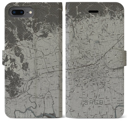 【佐賀2（佐賀県）】地図柄iPhoneケース（手帳タイプ）モノトーン・iPhone 8Plus /7Plus / 6sPlus / 6Plus 用