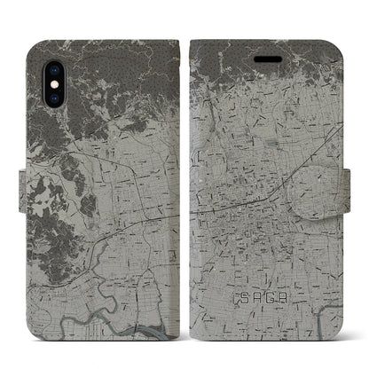 【佐賀2（佐賀県）】地図柄iPhoneケース（手帳タイプ）モノトーン・iPhone XS / X 用