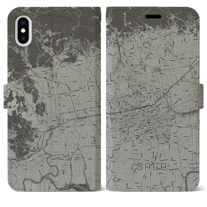 【佐賀2（佐賀県）】地図柄iPhoneケース（手帳タイプ）モノトーン・iPhone XS Max 用