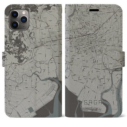 【佐賀（佐賀県）】地図柄iPhoneケース（手帳タイプ）モノトーン・iPhone 11 Pro Max 用