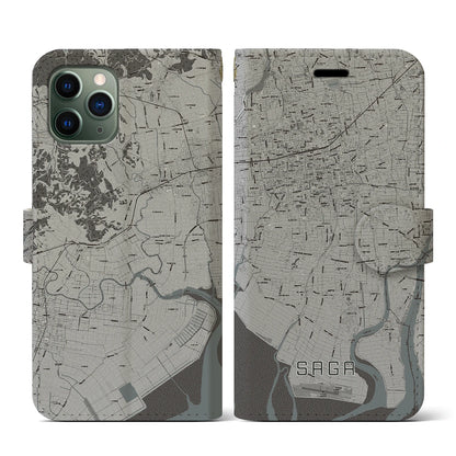 【佐賀（佐賀県）】地図柄iPhoneケース（手帳タイプ）モノトーン・iPhone 11 Pro 用