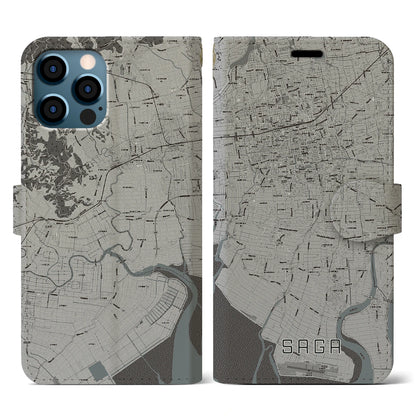 【佐賀（佐賀県）】地図柄iPhoneケース（手帳タイプ）モノトーン・iPhone 12 / 12 Pro 用