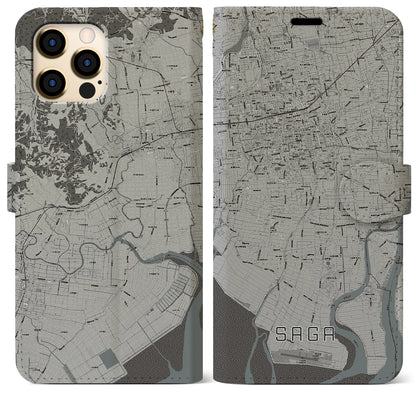 【佐賀（佐賀県）】地図柄iPhoneケース（手帳タイプ）モノトーン・iPhone 12 Pro Max 用