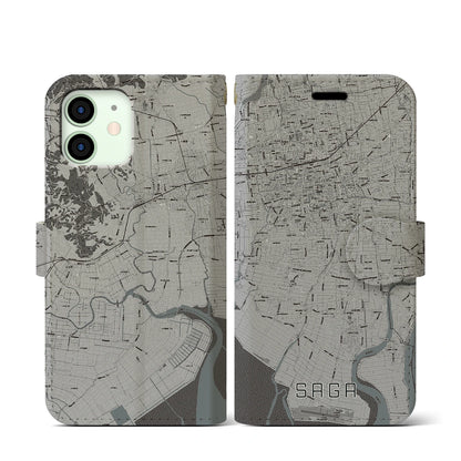 【佐賀（佐賀県）】地図柄iPhoneケース（手帳タイプ）モノトーン・iPhone 12 mini 用