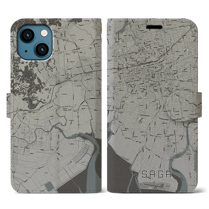 【佐賀（佐賀県）】地図柄iPhoneケース（手帳タイプ）モノトーン・iPhone 13 用