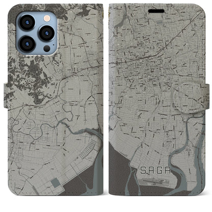 【佐賀（佐賀県）】地図柄iPhoneケース（手帳タイプ）モノトーン・iPhone 13 Pro Max 用