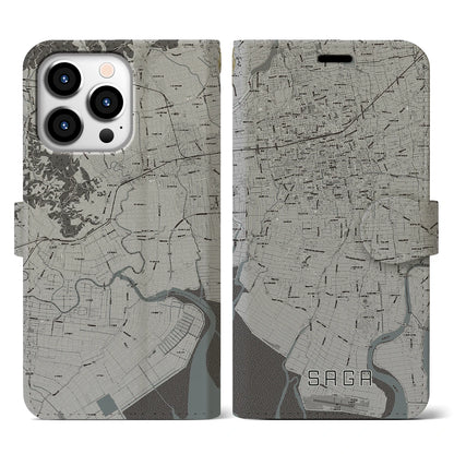 【佐賀（佐賀県）】地図柄iPhoneケース（手帳タイプ）モノトーン・iPhone 13 Pro 用