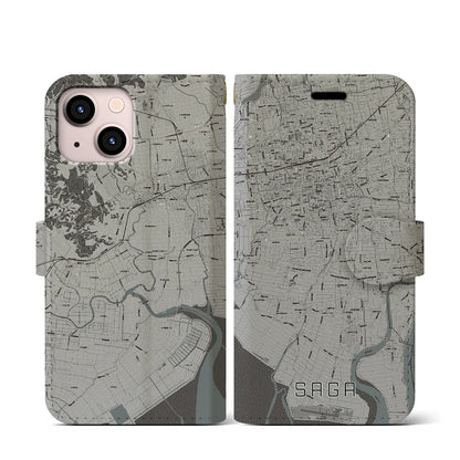 【佐賀（佐賀県）】地図柄iPhoneケース（手帳タイプ）モノトーン・iPhone 13 mini 用