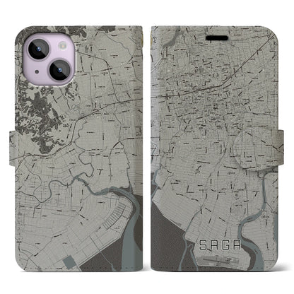 【佐賀（佐賀県）】地図柄iPhoneケース（手帳タイプ）モノトーン・iPhone 14 用