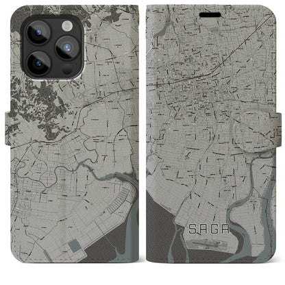 【佐賀（佐賀県）】地図柄iPhoneケース（手帳タイプ）モノトーン・iPhone 15 Pro Max 用