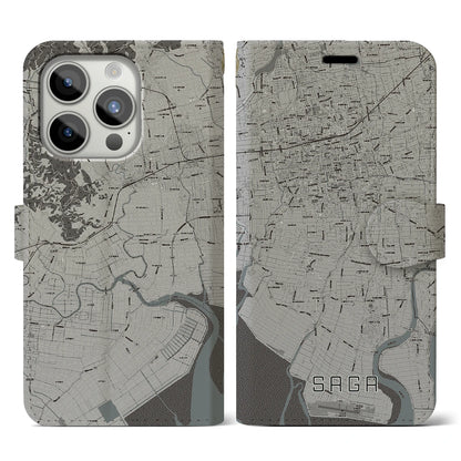 【佐賀（佐賀県）】地図柄iPhoneケース（手帳タイプ）モノトーン・iPhone 15 Pro 用