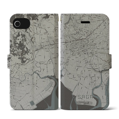 【佐賀（佐賀県）】地図柄iPhoneケース（手帳タイプ）モノトーン・iPhone SE（第3 / 第2世代） / 8 / 7 / 6s / 6 用