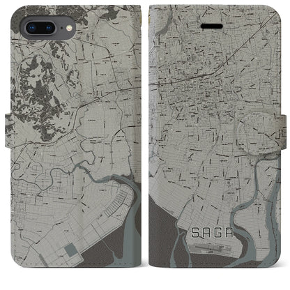 【佐賀（佐賀県）】地図柄iPhoneケース（手帳タイプ）モノトーン・iPhone 8Plus /7Plus / 6sPlus / 6Plus 用