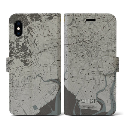 【佐賀（佐賀県）】地図柄iPhoneケース（手帳タイプ）モノトーン・iPhone XS / X 用