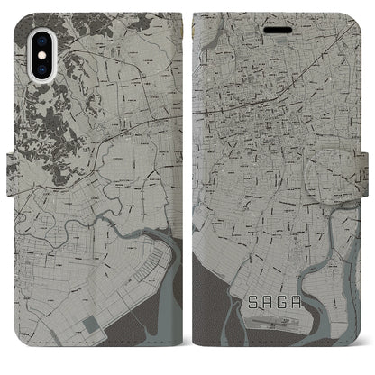 【佐賀（佐賀県）】地図柄iPhoneケース（手帳タイプ）モノトーン・iPhone XS Max 用