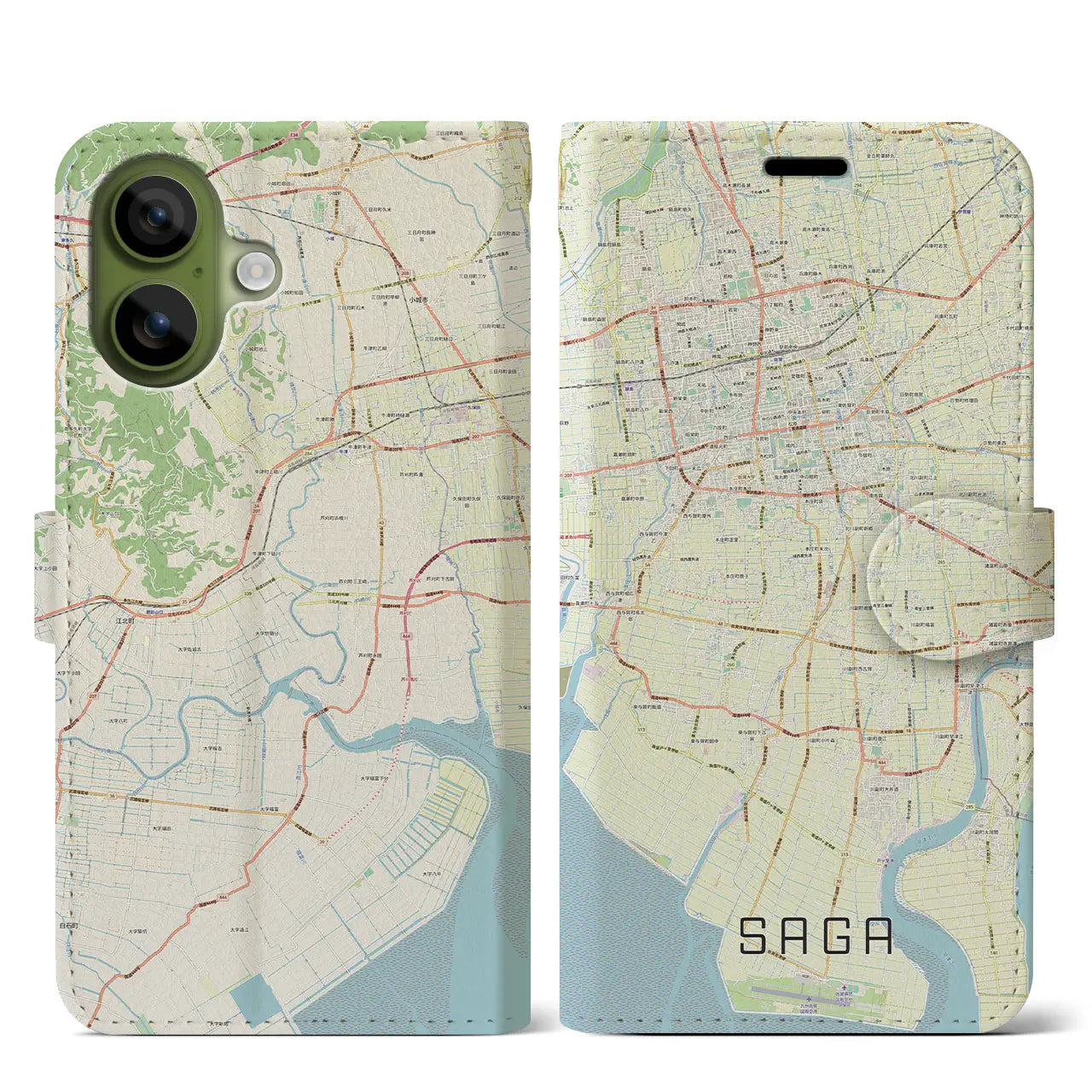 【佐賀（佐賀県）】地図柄iPhoneケース（手帳タイプ）