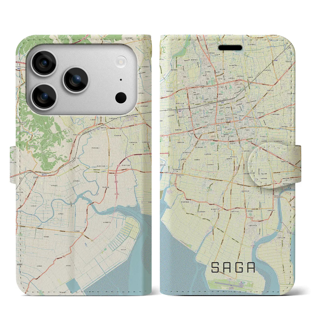 【佐賀（佐賀県）】地図柄iPhoneケース（手帳タイプ）