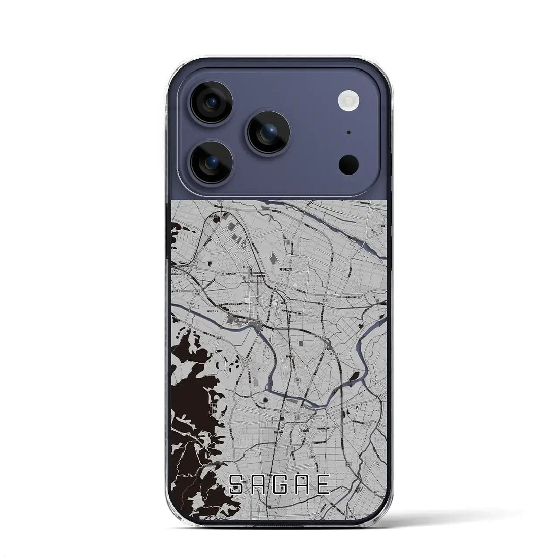 【寒河江(山形県)】地図柄iPhoneケース(クリアタイプ)モノトーン・iPhone 17 Pro Max 用