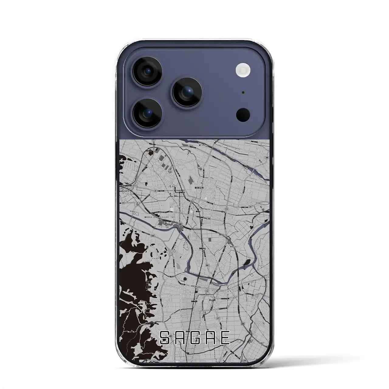 【寒河江（山形県）】地図柄iPhoneケース（クリアタイプ）モノトーン・iPhone 17 Pro Max 用
