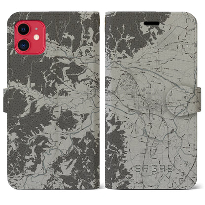 【寒河江（山形県）】地図柄iPhoneケース（手帳タイプ）モノトーン・iPhone 11 用