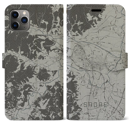 【寒河江（山形県）】地図柄iPhoneケース（手帳タイプ）モノトーン・iPhone 11 Pro Max 用