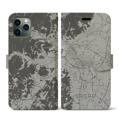 【寒河江（山形県）】地図柄iPhoneケース（手帳タイプ）モノトーン・iPhone 11 Pro 用