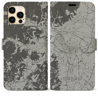 【寒河江（山形県）】地図柄iPhoneケース（手帳タイプ）モノトーン・iPhone 12 Pro Max 用