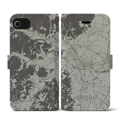 【寒河江（山形県）】地図柄iPhoneケース（手帳タイプ）モノトーン・iPhone SE（第3 / 第2世代） / 8 / 7 / 6s / 6 用