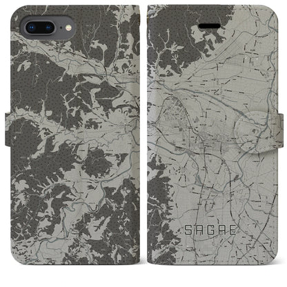 【寒河江（山形県）】地図柄iPhoneケース（手帳タイプ）モノトーン・iPhone 8Plus /7Plus / 6sPlus / 6Plus 用