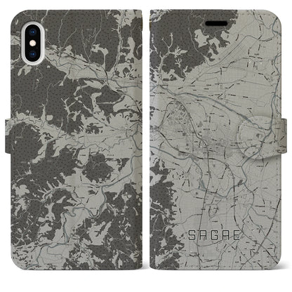 【寒河江（山形県）】地図柄iPhoneケース（手帳タイプ）モノトーン・iPhone XS Max 用