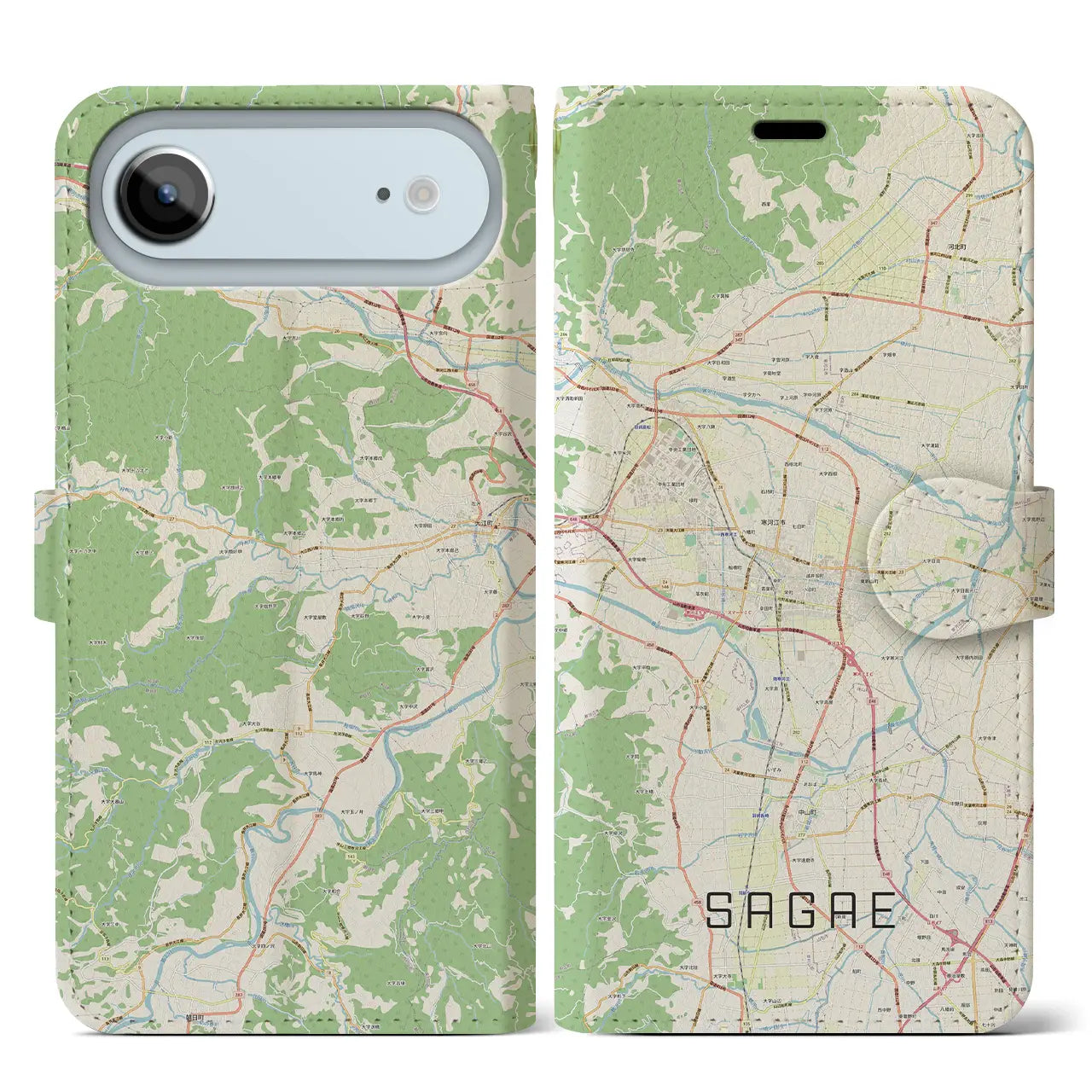 【寒河江（山形県）】地図柄iPhoneケース（手帳タイプ）