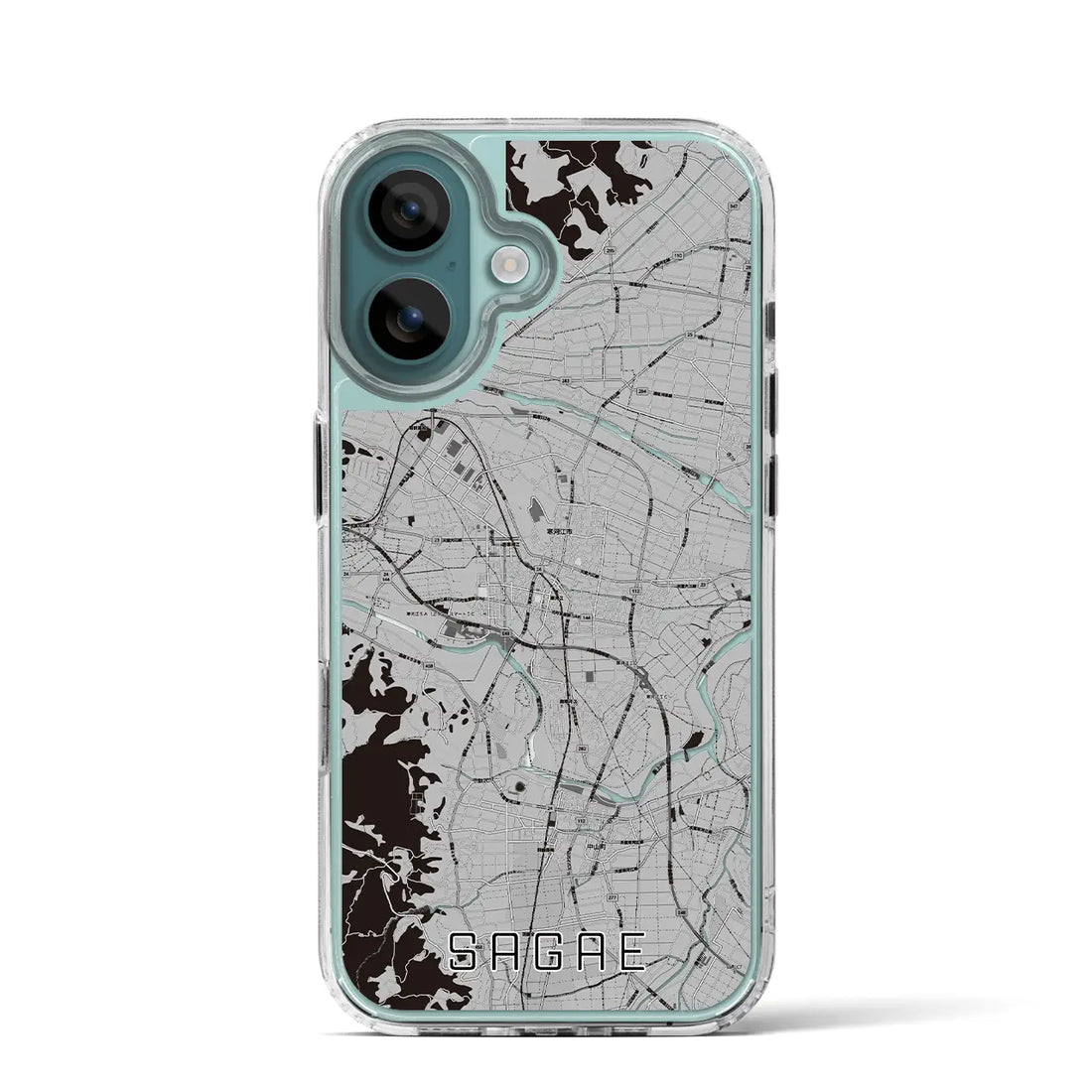 【寒河江（山形県）】地図柄iPhoneケース（MagSafeタイプ）モノトーン・iPhone 16 Pro 用