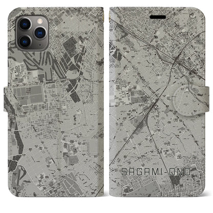 【相模大野（神奈川県）】地図柄iPhoneケース（手帳タイプ）モノトーン・iPhone 11 Pro Max 用