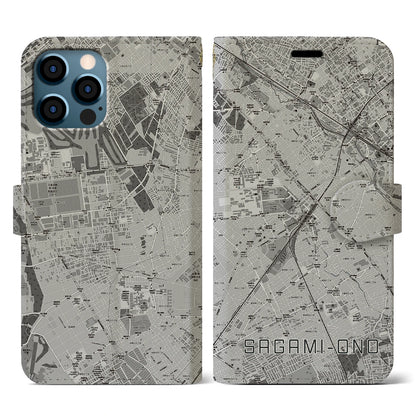 【相模大野（神奈川県）】地図柄iPhoneケース（手帳タイプ）モノトーン・iPhone 12 / 12 Pro 用