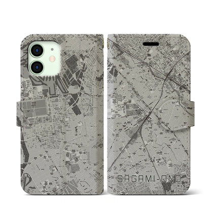 【相模大野（神奈川県）】地図柄iPhoneケース（手帳タイプ）モノトーン・iPhone 12 mini 用