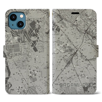 【相模大野（神奈川県）】地図柄iPhoneケース（手帳タイプ）モノトーン・iPhone 13 用
