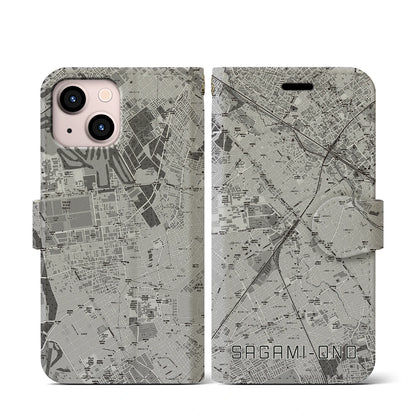 【相模大野（神奈川県）】地図柄iPhoneケース（手帳タイプ）モノトーン・iPhone 13 mini 用