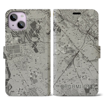 【相模大野（神奈川県）】地図柄iPhoneケース（手帳タイプ）モノトーン・iPhone 14 用