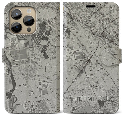 【相模大野（神奈川県）】地図柄iPhoneケース（手帳タイプ）モノトーン・iPhone 14 Pro Max 用