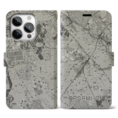 【相模大野（神奈川県）】地図柄iPhoneケース（手帳タイプ）モノトーン・iPhone 14 Pro 用