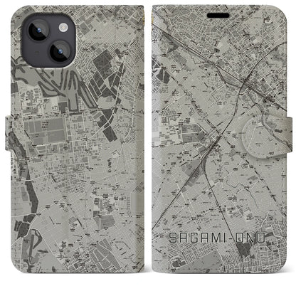 【相模大野（神奈川県）】地図柄iPhoneケース（手帳タイプ）モノトーン・iPhone 14 Plus 用