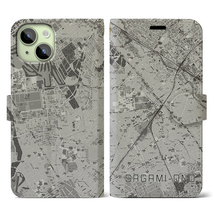 【相模大野（神奈川県）】地図柄iPhoneケース（手帳タイプ）モノトーン・iPhone 15 用