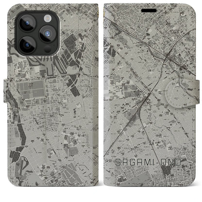 【相模大野（神奈川県）】地図柄iPhoneケース（手帳タイプ）モノトーン・iPhone 15 Pro Max 用