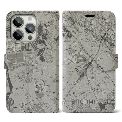 【相模大野（神奈川県）】地図柄iPhoneケース（手帳タイプ）モノトーン・iPhone 15 Pro 用