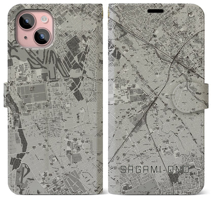 【相模大野（神奈川県）】地図柄iPhoneケース（手帳タイプ）モノトーン・iPhone 15 Plus 用