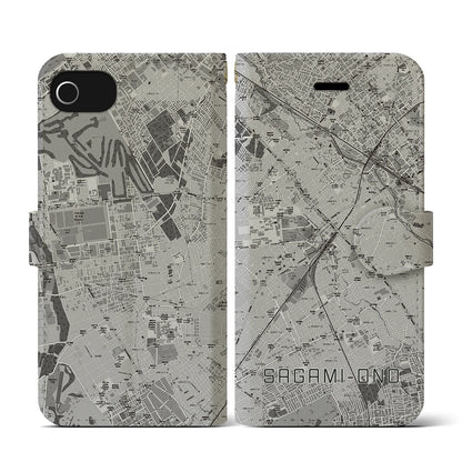 【相模大野（神奈川県）】地図柄iPhoneケース（手帳タイプ）モノトーン・iPhone SE（第3 / 第2世代） / 8 / 7 / 6s / 6 用
