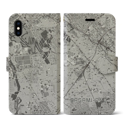 【相模大野（神奈川県）】地図柄iPhoneケース（手帳タイプ）モノトーン・iPhone XS / X 用