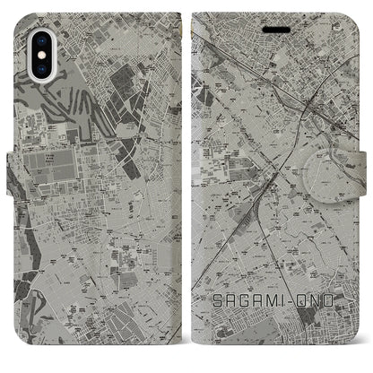 【相模大野（神奈川県）】地図柄iPhoneケース（手帳タイプ）モノトーン・iPhone XS Max 用